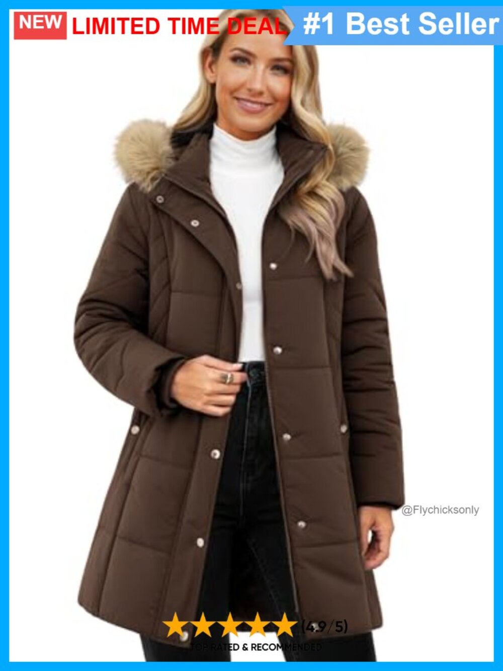 Women's Winter Puffer Coat Removable Faux Fur Hood Zip Up Long Parka